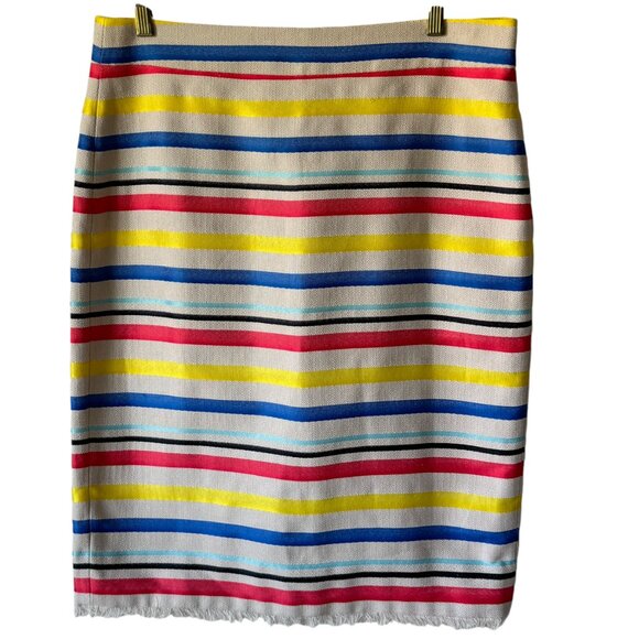 J. Crew Colorful Jacquard Stripe Pencil Skirt Straight Skirt Lined Fringe Hem - Picture 1 of 16